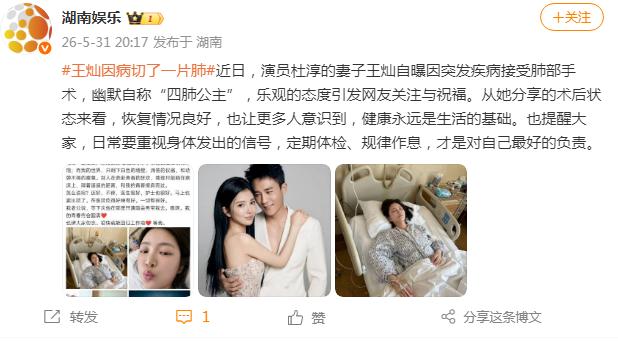 王灿因病切了一片肺